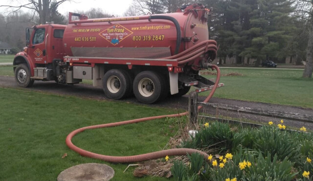 Tim Frank truck pumping a septic tank in Ohio
